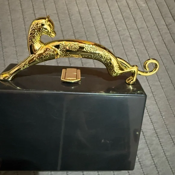 Plastic Black Clutch with Gold Leopard Handle - Picture 2 of 12